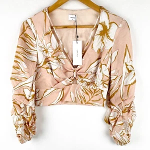 Sheike Tropic Breeze Crop Top Womens Size 8 Light Pink Floral V-Neck Ruched New - Picture 1 of 11