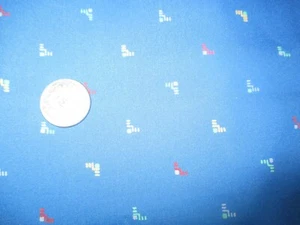 Vintage MULTI-COLOR TRIANGE SHAPE On BLUE 1970's POLYESTER Fabric - over 1 yd - Picture 1 of 2