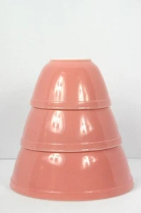 Pyrex Vintage Nesting Mixing Bowls Flamingo Pink 401 402 403 USA - Picture 1 of 24