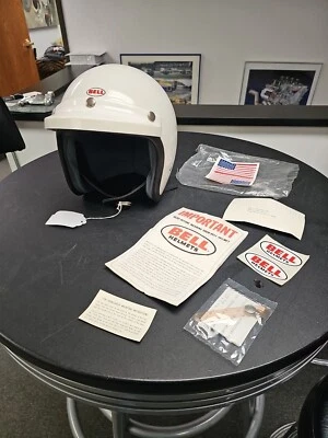 Casco de motocicleta Bell Toptex 1970 talla 6 7/8 auto carreras visera usado una sola vez Foto 1 de 4