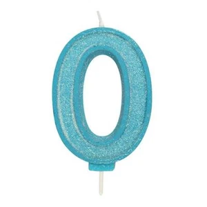 Birthday Cake Candle Blue Sparkle Number Numeral 0 70mm Party Celebration Topper - Picture 1 of 1