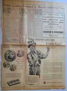 Two WWII Ads Weeks After Pearl Harbor 1941 Uncle Sam Dallas TX Large 17x23" Page - Picture 1 of 3