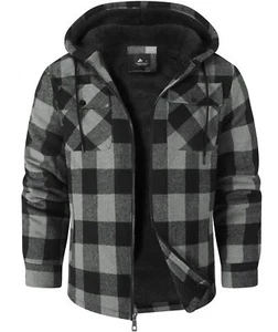 GEEK LIGHTING Herren Flanell Hemden Jacke Sherpa gefüttert Fleece kariert Hoodie Lo - Bild 1 von 5