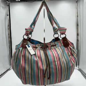 Croft and Barrow Vintage y2k summer pink & blue striped canvas shoulder bag - Picture 1 of 12