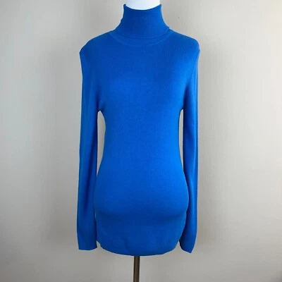 Suéter Ann Taylor Mujer Grande Azul Mezcla Cachemira Cuello Alto Manga Larga Delgado Foto 1 de 4