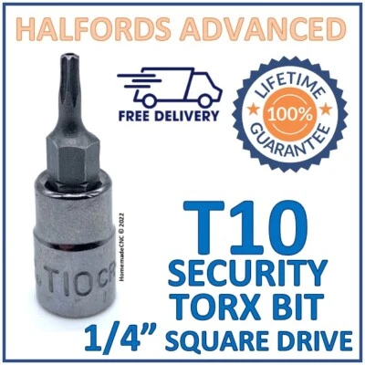 Halfords Advanced T10 Security Torx Bit with 1/4" Square Drive Adapter -Free P&P - Image 1 of 4