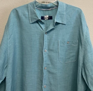 Tommy Bahama Leinen Tencel Micro Gingham Button Down Hemd Gr. XXL Langarm - Bild 1 von 12