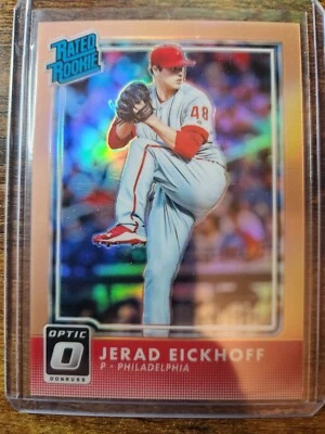 2016 Donruss Optic Jerad Eickhoff Rated Rookie Orange Prizm 127/199 #63 Phillies - Image 1 of 2