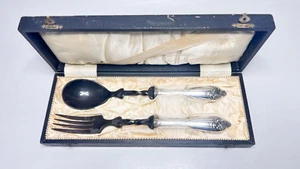 1906 Art Nouveau WMF Silver-plated Salad Serving Set Spoon Fork Ivy Handles Box - Picture 1 of 13