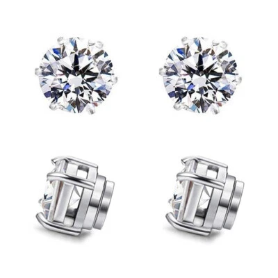 MENS Magnetic CZ Earrings big large Cubic Zirconium clip on no hole Non Piercing - Image 1 of 3