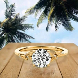 Lab Created Diamond Ring 1.18 Ct Round Cut Gold 14k Yellow IGI Certified - Picture 1 of 11