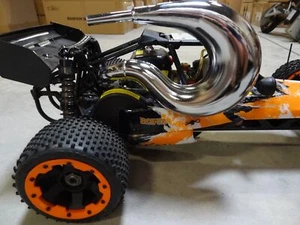 Rovan Baja Custom Chrome Steel High Flow Side Mount Drag Pipe Fits HPI Baja 5B - Picture 1 of 7
