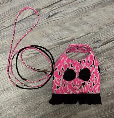Handmade Pink and Black Cheetah Dog Harness and Matching Leash Size XSmall - Image 1 of 2