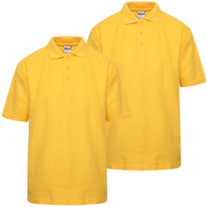 Paquete de 2 Unisex Niños Polo Dorado Camiseta Liso Niños Niñas Uniforme Escolar Informal - Imagen 1 de 1