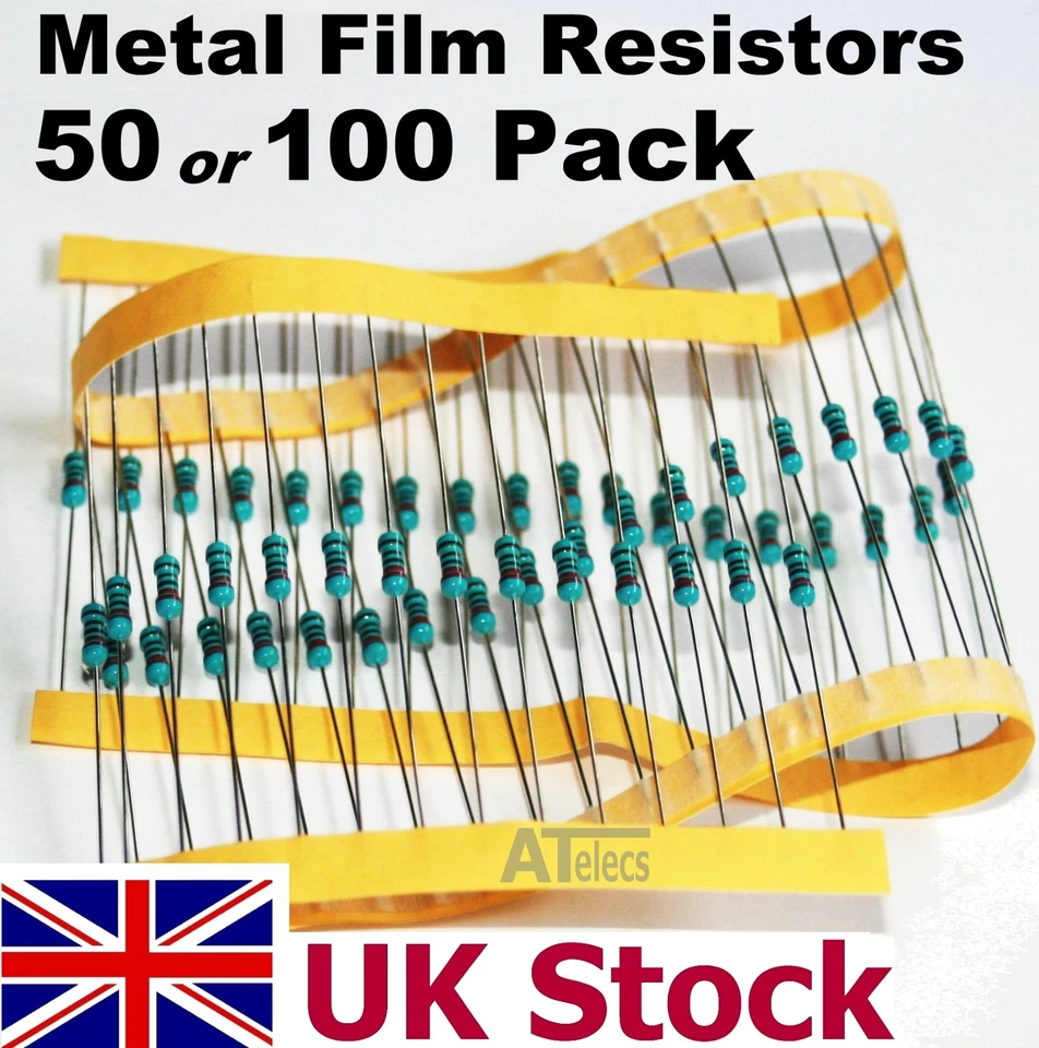 Resistenze Pellicola Metallo 50, confezione da 100, 1/4w 0,25w 1%, molti valori - Stock UK