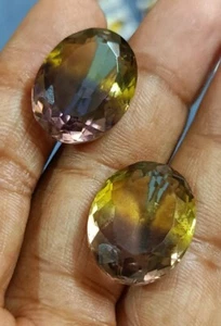 43.40 CT Wonderful Oval Shape Bi- Multi-Color Ametrine Loose Gemstones-2 Pcs - Picture 1 of 6