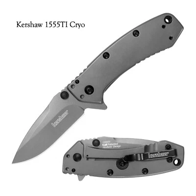 New KERSHAW 1555TI CRYO Rick Hinderer Assisted Flipper Titanium Finish Knife - Image 1 of 4