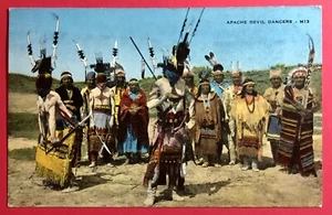 Apache Devil Dancers Postcard New Mexico Mescalero Indian Reservation c1945 - Picture 1 of 3