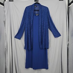 Alex Evenings Womens 2 Pc Jacket & Dress Size 16W Gown Sparkly Blue Bridesmaid