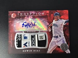 Edwin Diaz 2016 Bowman Inception Auto Jumbo Patch Laundry Tag 1/1 Mariners METS