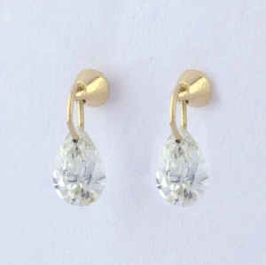 Pear Diamond Drop Flat Screw Back Earrings Solid 18K Yellow Gold Earrings - Picture 1 of 13