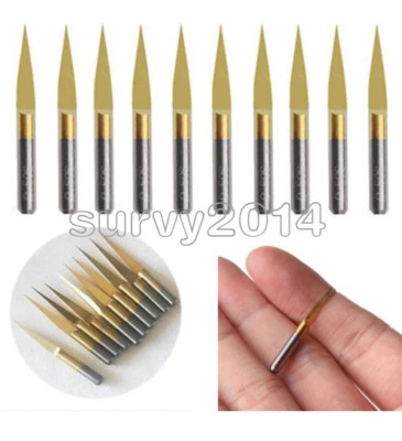 10pcs 3.175mm Carbide PCB Engraving Bits CNC Router Tool 10 Degrees 0.1mm V-Shap - Image 1 of 4