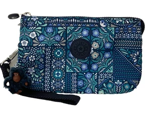 Kipling~ Dizzy Darling Blue Creativity Pouch Wristlet XL 3 Pocket Zipper Monkey - Picture 1 of 8