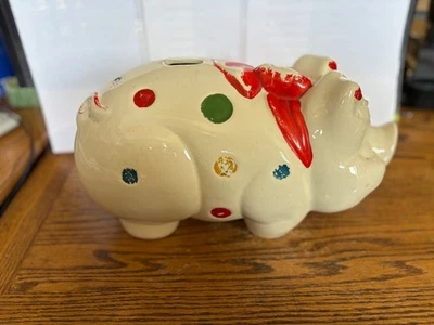 Vintage Ceramic 1950’s Piggy Bank with Polka dots and a bow - Image 1 of 4