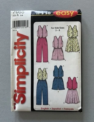 Simplicity 7055 Vest Shorts Pants Pattern Childs A3-8 New Uncut FF - Image 1 of 4