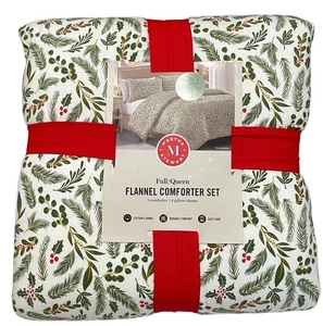 Martha Stewart FULL QUEEN Holly & Ivy 3 Pc Flannel Comforter Set 100% Cotton NEW - Picture 1 of 4