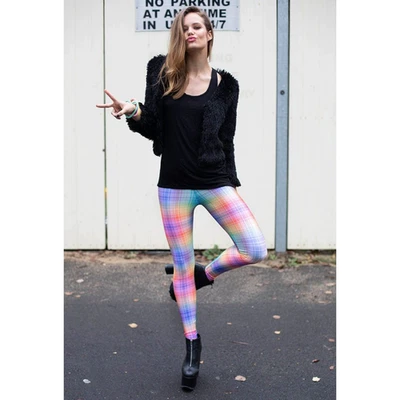 Blackmilk Rainbow Tartan Toasties Colorful High Rise Leggings Women XS  - Image 1 of 4
