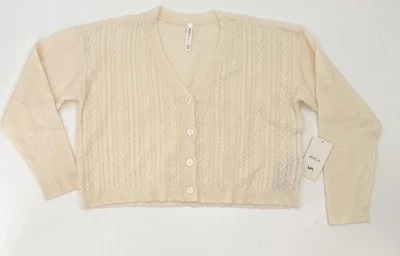 RVCA Cardigan Sweater Womens Small Ivory Cable Knit Button V Neck AVJSW00131 - Image 1 of 4