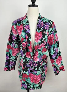 Vintage Floral Blazer Womens Medium 80s 90s Jacket Lightweight Boxy Cottagecore - Picture 1 of 14