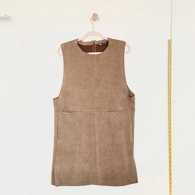 Top túnica Zara marrón cacao gamuza tejido texturizado ajuste relajado XL vendedor de EE. UU. Foto 1 de 4