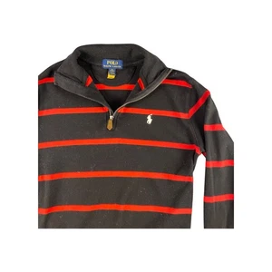 Polo Ralph Lauren Striped Quarter Zip Pullover Top Black Red Youth L 14 16 - Picture 1 of 6