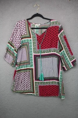 Túnica Umgee colorida manga 3/4 con borlas-talla mediana-BOHO Foto 1 de 4