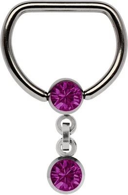 Titan Piercing Gioiello D-Ring Con Steg E Catena Con 2 Sfere Di Pietra In 5Mm - Immagine 1 di 2