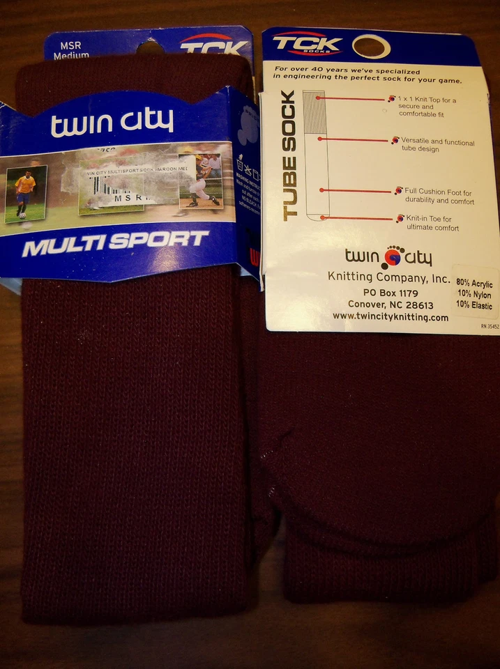 2 Pair TCK Maroon Multi Sport Socks Size 6 - 9 Mens / 7 - 10 Women NWT - Image 1 of 1