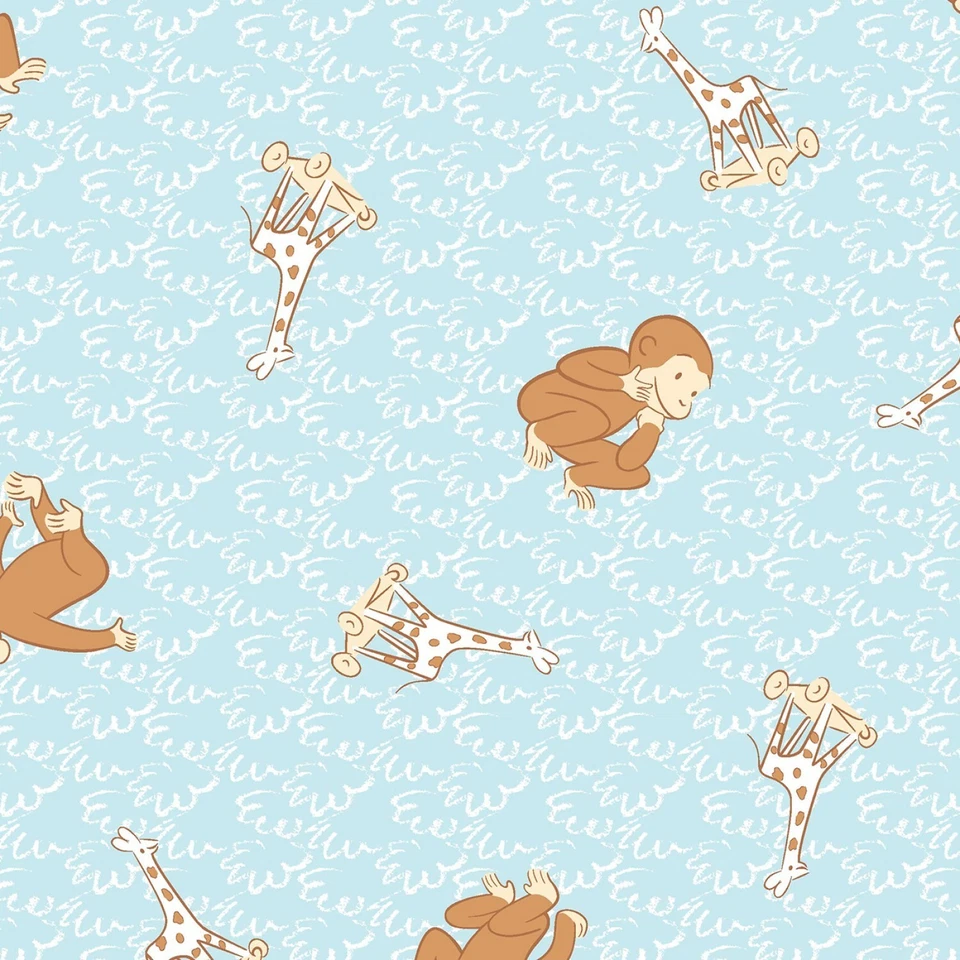 1 2/3 Yards Licensed Curious George Toyland Baby Blue Flannel Cotton Fabric - Image 1 of 1