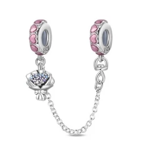 KUNSIR 925 Sterling Silver Safety Chain Romantic Bouquet Bead Charm for Bracelet - Picture 1 of 6