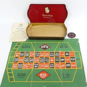 VINTAGE SARONY ROULETTE CIGARETTES TIN & SPINNER C.1910 - Picture 1 of 4