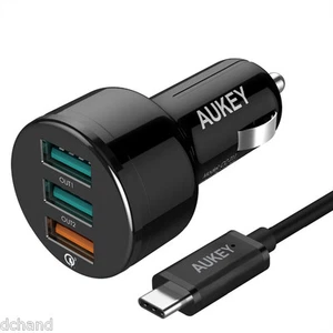 Quick Charge 3.0 AUKEY USB 3 ports Car Charger with C cable. Qualcomm Certify - Picture 1 of 1