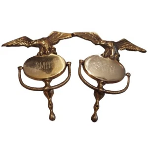 VINTAGE Brass Eagle Door Knockers Pair 9 X 8.2 Engraved SMITH - Picture 1 of 4