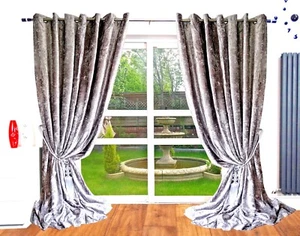 Cortinas de terciopelo aplastado ojales anillo superior grueso listo para usar largo BLACKOUT PLATEADO - Imagen 1 de 8
