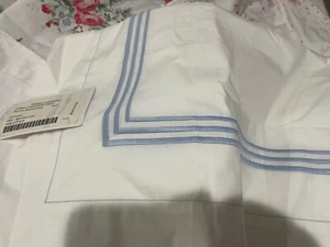$600 Pratesi Italy NWT 1pc Standard Sham 460TC Percale Blue 3 Line Embroidery - Picture 1 of 3