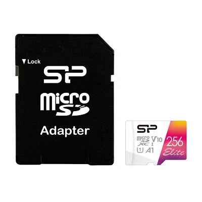 256GB Silicon Power Elite microSDXC CL10 UHS-1 FullHD100MB/secMemoryCard+Adapter - Image 1 of 3