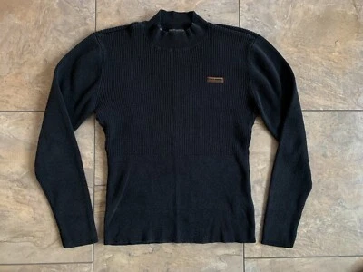 Emblema de suéter vintage Harley Davidson motocicletas feminino XL preto malha com nervuras - Imagem 1 de 4