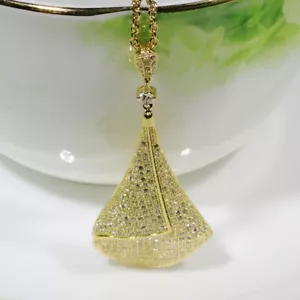 P2694 Weiß Gelbgold vergoldet Damen Modeschmuck Halskette CZ Anhänger Geschenk - Bild 1 von 6