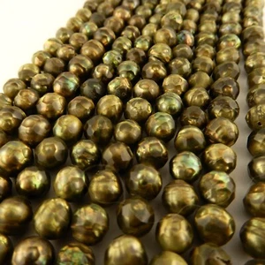 7mm Faceted Olive Green Freshwater Pearls for jewelry making - Picture 1 of 4