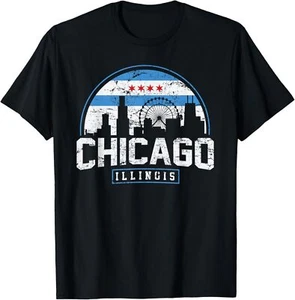 Chicago Illinois Flag Tees Vintage Skyline Shirt Men Women T-Shirt Hoodie - Picture 1 of 17
